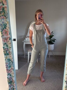 Distressed Cropped Overalls